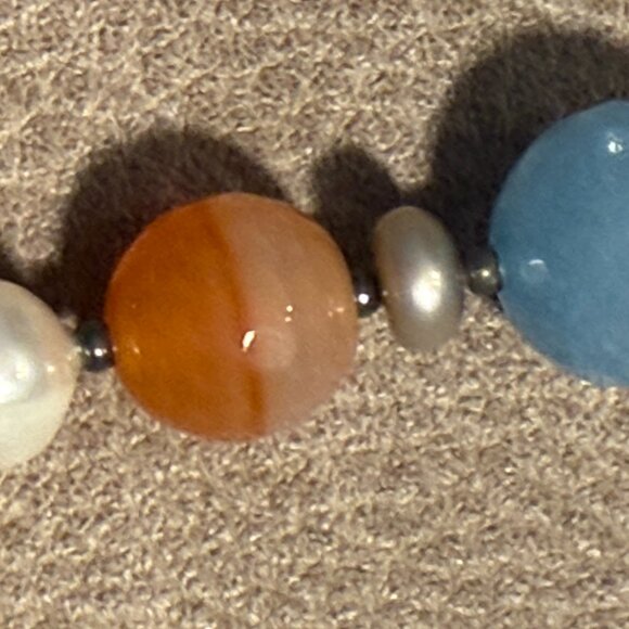 Genuine semi-precious beads & pearl silver necklace 18 inch handmade in Italy - Picture 4 of 8